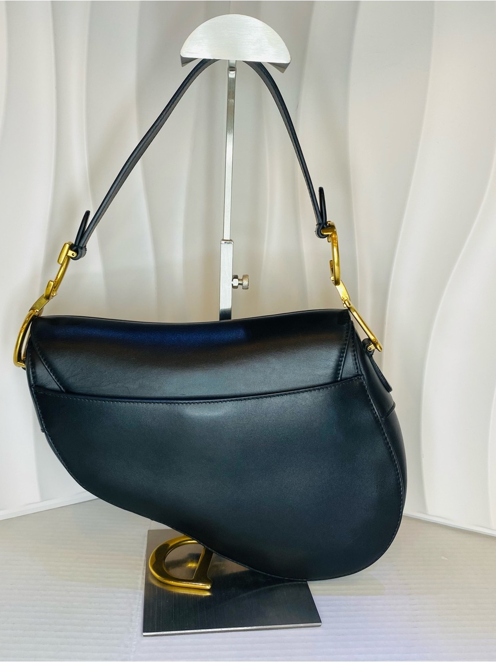 Dior Black Saddle Shoulder Bag with Gold 'D' Charm - Picture 2 of 13